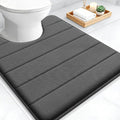 OLANLY Memory Foam Toilet Rugs U Shaped 24x20, Super Soft Absorbent Contour Bath Rugs, Quick Dry, Machine Washable Toilet Mat, Bathmat Floor Carpet, Bathroom Home Decor Accessories, Black