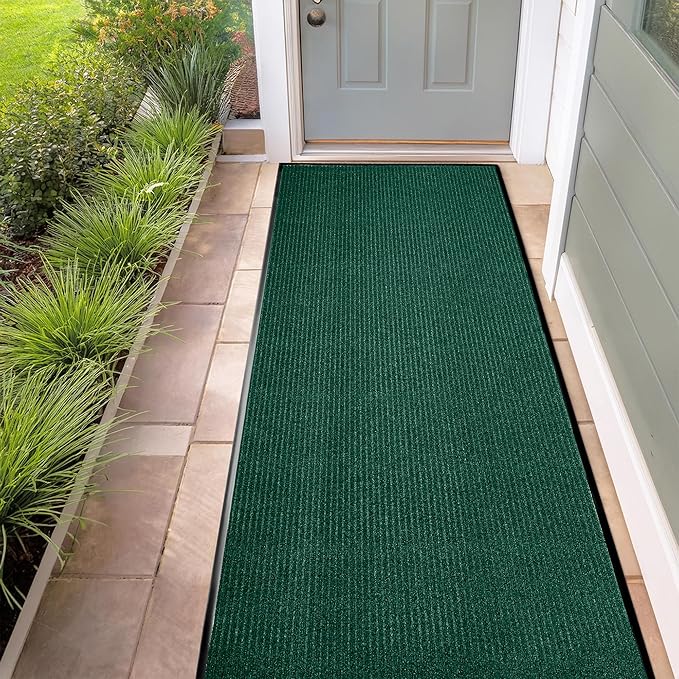 Durable Rubber Door Mat - Heavy Duty, Indoor/Outdoor, Easy Clean, Waterproof, Low-Profile Mat for Entry, Patio, Garage - Stylish (Green, 16' x 3' (Mud Trapper))