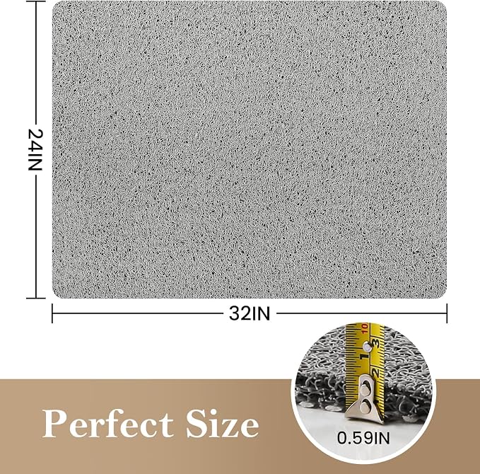 Shower Mat Bathtub Mat Non-Slip,32x24 inch, Soft Tub Mat with Drain,PVC Loofah Bath Mat (Phthalate Free) for Tub and Bathroom,Quick Drying,Grey