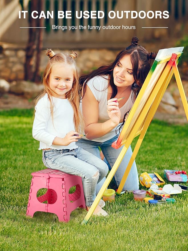 Dyforce Folding Step Stool, 11 Inch Kids Step Stool, Foldable Step Stools for Adults, Compact Foot Stools, Light-Weight Toddler Step Stools for Kitchen, Bathroom, Holds Up to 300 lbs (Pink)