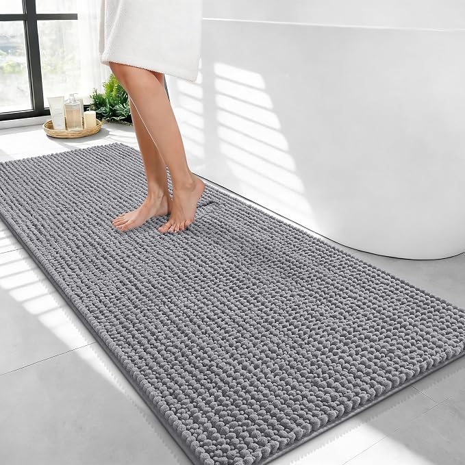OLANLY Thick Bathroom Runner Rugs 44x24, Extra Soft Absorbent Chenille Bath Rugs, Rubber Backing, Machine Wash Dry, Long Bath Mats for Bathroom Floor, Tub and Shower, Home Decor Accessories, Grey