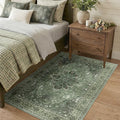 RELEANY Area Rugs 3'x4' Washable Non-Slip, Floral Vintage Distress Medallion Carpet for Living Room Bedroom Dining Room, Dark Green Gray