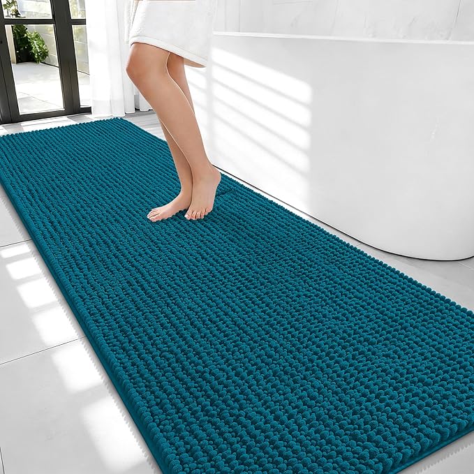 OLANLY Thick Bathroom Runner Rugs 70x24, Extra Soft Absorbent Chenille Bath Rugs, Rubber Backing, Machine Wash Dry, Long Bath Mats for Bathroom, Tub and Shower, Home Decor Accessories, Peacock Blue