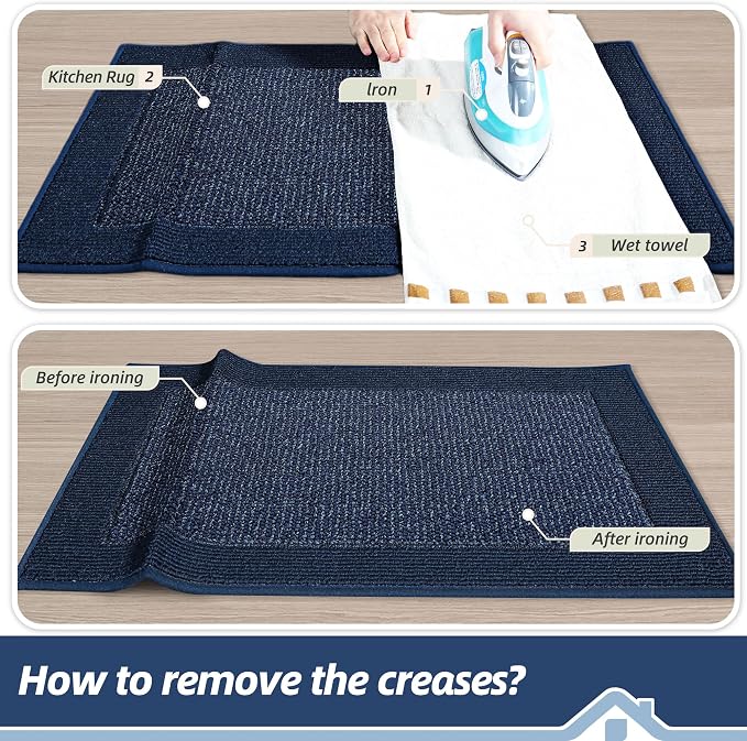 BEQHAUSE Kitchen Rugs and Mats Set of 2 Non-Slip Kitchen Mats for Floor, Absorbent and Stain Resistant Kitchen Runner, Machine Washable Rugs for Kitchen, Laundry & Sink, 20"x32"+20"x48", Blue