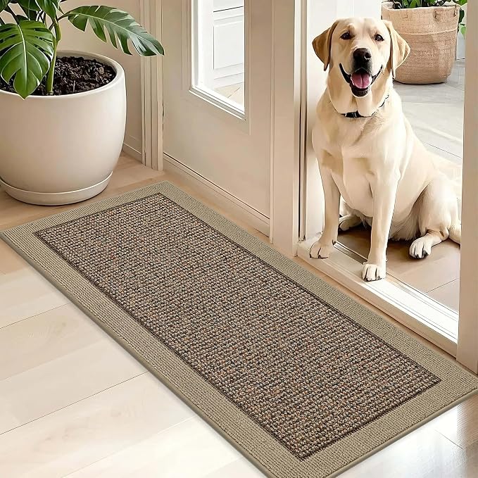 BEQHAUSE Indoor Door Mat 20" x 48", Dirt Trapper Door Mats Non-Slip Entryway Rugs Washable, Resist Dirt Absorbent Welcome Mat, Low Profile Floor Mats for Front Back Door and Entryway, Taupe