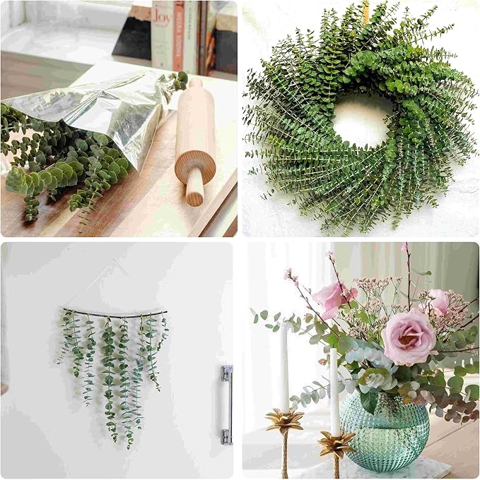 20 PCS Dried Preserved Eucalyptus for Shower, 17" Real Natural Fresh Hanging Eucalyptus Stems,Real Leaves Branches for Vase Filler,Bathroom,Wedding,Dried Flowers Arrangement Decor