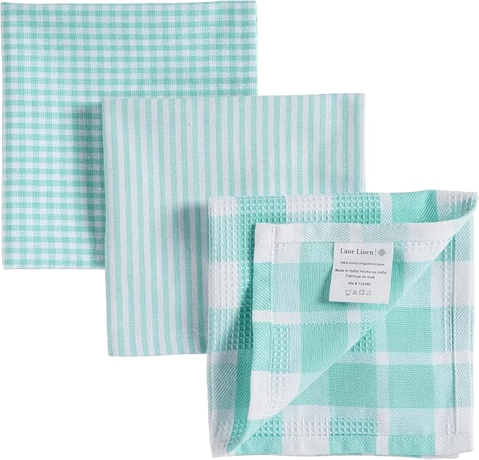 LANE LINEN Premium Cotton Kitchen Dish Towels - 6 Pack Soft Absorbent Dish Cloths, Multi Purpose Cleaning Cloths, 12"x12", Reusable Kitchen Rags - Aqua