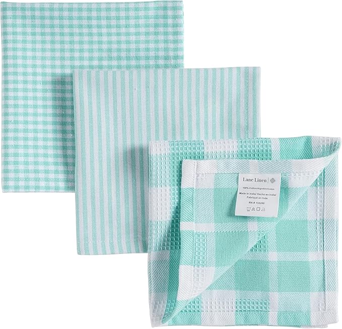 LANE LINEN 100% Cotton Kitchen Dish Cloths, Ultra Soft Absorbent Quick Drying Dish Towels, Multiweave Wash Cloths Dish Towel Sets, 12x12 Inches, 12 Pack - Aqua