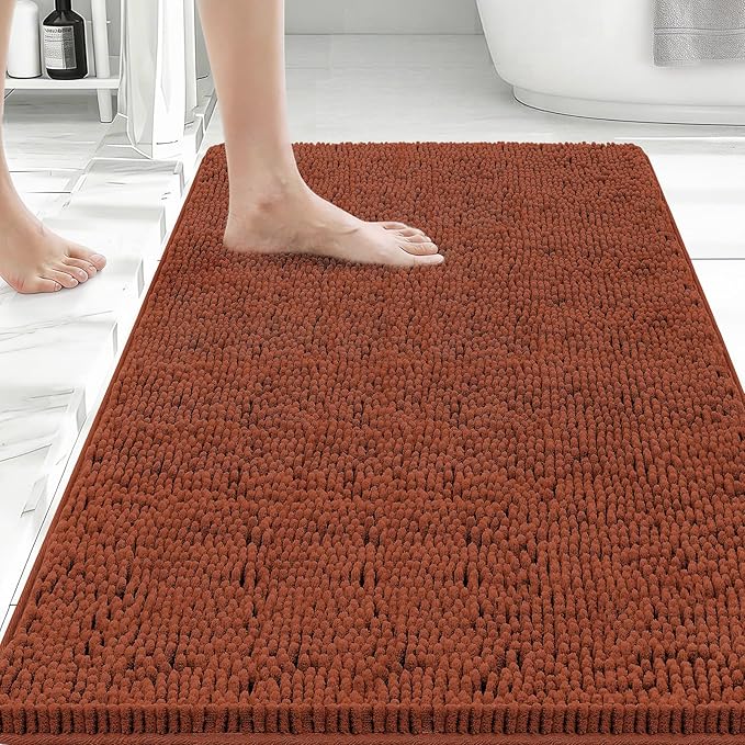 Bcoimo 36x24 Chenille Bath Mat – Non-Slip with Backing Bath Rug Ultra-Absorbent and Machine Washable Bathroom Mat Quick-Dry Design. Ideal for Bathroom Shower and Tub Areas