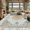 RELEANY Area Rugs Large 9'x12' Washable Non-Slip, Floral Vintage Distress Medallion Carpet for Living Room Bedroom Dining Room, Beige Carbon Grey Orange