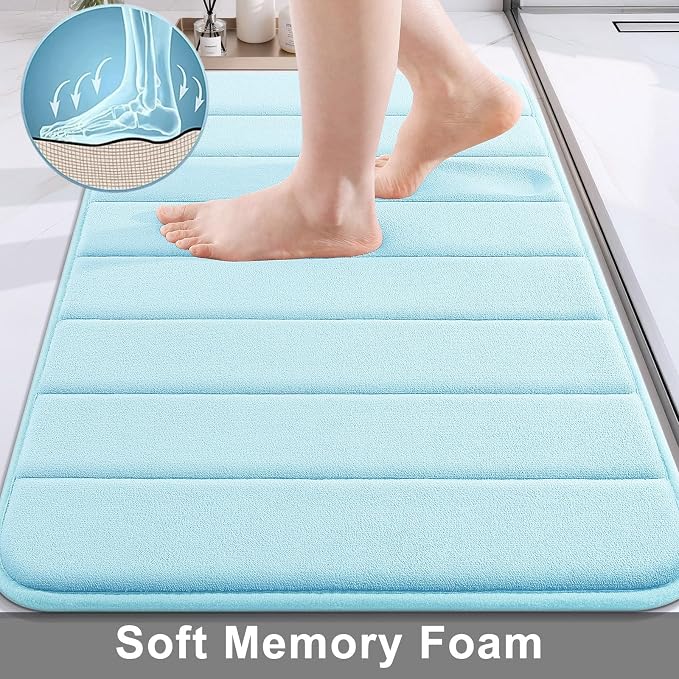 Buganda Memory Foam Bath Mat, 30" x 20", Ultra Soft and Non-Slip Bathroom Rugs, Water Absorbent and Machine Washable Bath Rug for Bathroom, Shower, and Tub, Light Blue