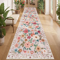 DUKINO 3x12 Washable Runner Rug, Non Slip Soft Floral Hallway Runner Rug with Non Shedding Design, Low Pile Long Floor Carpet for Kitchen, Hallway, Bathroom, Entryway, Laundry, Beige