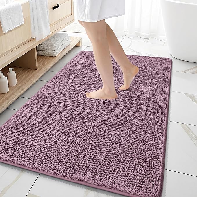 OLANLY Large Bathroom Rugs 59x35, Extra Soft Absorbent Chenille Bath Rugs, Rubber Backing Quick Dry, Machine Washable Bath Mats for Bathroom Floor, Tub and Shower, Home Decor Accessories, Deep Plum