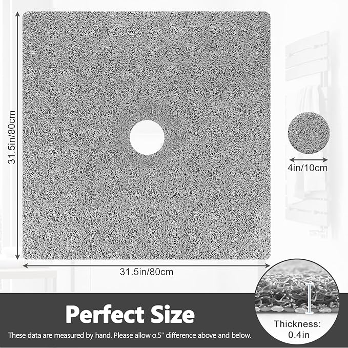 Shower Mat Non Slip: 31x31 Inch Extra Large Square Shower Mats with Drain Hole in Middle - Soft Loofah Quick Drying Matt for Shower Stall