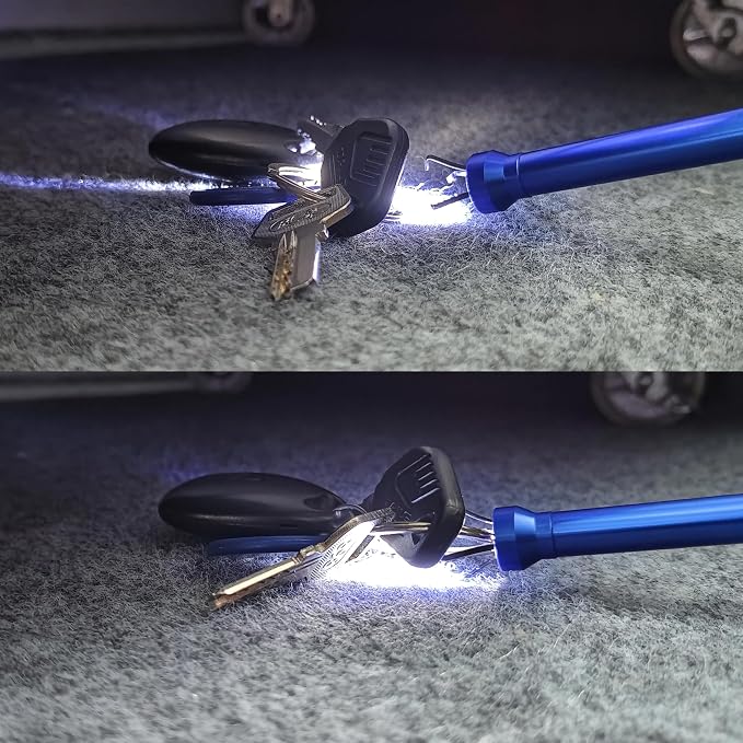 Flexible Claw Pickup Tool with Magnet Tool Flexible telescoping Claw led Light Grabber Extend，Long 28'' Four Claw 4-Claw for Small Parts Pickup Reacher Tool for Mechanics,Jewelry,Kids,etc. (Blue)