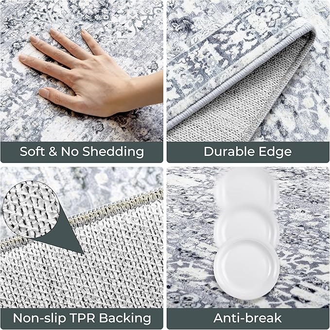 GRANNY SAYS Boho Kitchen Rug Sets of 2, Non Slip Washable Faux Wool Kitchen Mats for Floor, Thick Soft Anti-Fatigue Comfort Standing Mat Runner Rugs for Hallway Laundry Room, Grey