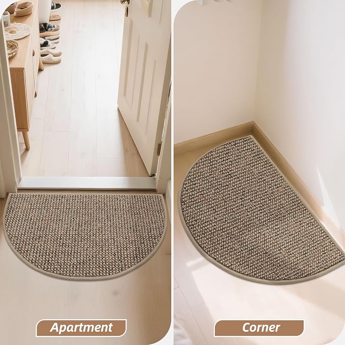 BEQHAUSE Dirt Trapper Door Mat 17" x 30" Half Circle Non Slip Washable Doormats Entrance Rugs Absorbent Welcome Low Profile Floor Mats for Front Back Door and Entryway, Taupe