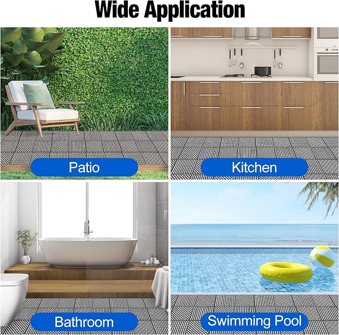 ToLanbbt Modular Interlocking Cushion 12P 11.8" x 11.8" Interlocking Rubber Floor Drain Holes Non-Slip Splicing Drainage Mats for Deck, Shower, Kitchen, Drain Pool, Sauna Bath (Dark Grey, 1 Rows Dots)