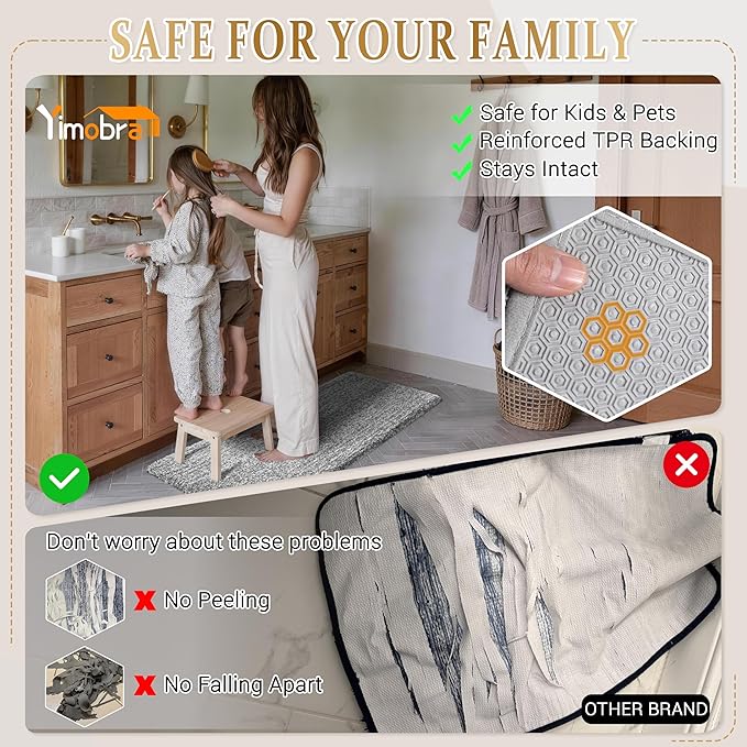 Yimobra Luxury Bathroom Rugs, Fluffy Bath Mats, Non Slip, Water Absorbent Microfiber, Machine Washable, Plush Runner Shower Rugs, Thick Matts for Bathroom Floor&Tub, 56" X 24", Light Gray and White