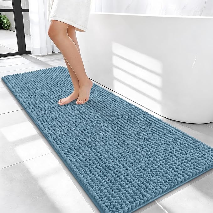 OLANLY Thick Bathroom Runner Rugs 47x20, Extra Soft Absorbent Chenille Bath Rugs, Rubber Backing, Machine Wash Dry, Long Bath Mats for Bathroom Floor, Tub and Shower, Home Decor Accessories, Airy Blue