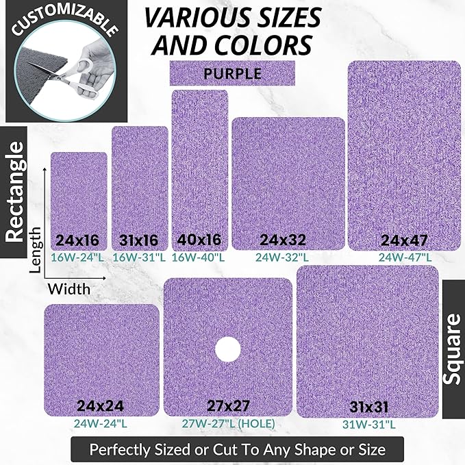 Soft Shower Mat Non Slip - PVC Loofah Inside or Outside Showers, Bathtubs, Bathrooms, and Wet Areas - Safe for Textured Tiled and Smooth Floor - No Suction Cups Secure Anti Slip (Purple Mix 24 x 47)