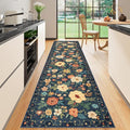 DUKINO Runner Rug for Hallway, 2.6x10 Washable Floral Long Kitchen Rug with Non Slip Backing, Lightweight & Stain Resistant Runners for Indoor Entrance, Laundry, Living Room, Bedroom, Navy Blue