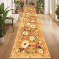 DUKINO 2.6x12 Kitchen Runner Rug, Lightweight Floral Washable Rug for Hallway, Boho Low Pile & Non Slip Backing Soft Floor Carpet for Entryway, Bedroom, Bathroom, Laundry, Orange