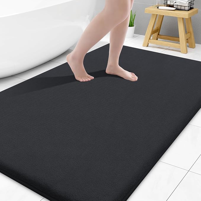 Smiry Memory Foam Bath Mat 45x27, Extra Soft and Absorbent Bathroom Mats, Non Slip Washable Carpet for Floor, Shower and Tub, Black