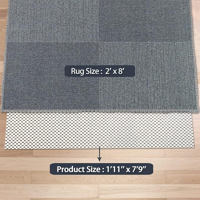 Non Slip Area Rug Pads Non Skid Rug Gripper 2x8 Feet Extra Thick Pad Anti-Slip Carpet Rug Mats for Hardwood Surface Floors, Keep Rugs Safe and in Place (2 x 8 Ft)