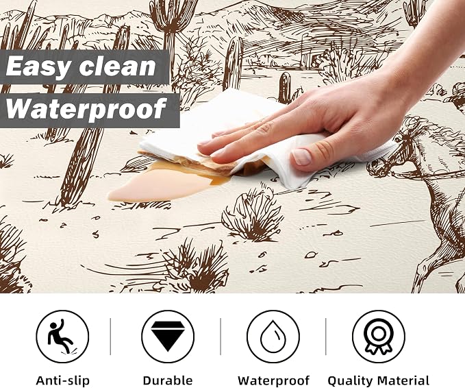 Western Kitchen Mat Rugs Set of 2 Aztec Anti Fatigue Non-Slip Kitchen mats for Floor Western Country Cactus Theme PVC Comfort Mat Floor Rugs Decor Office Front Door Sink 17.3x28+17.3X 47 inches