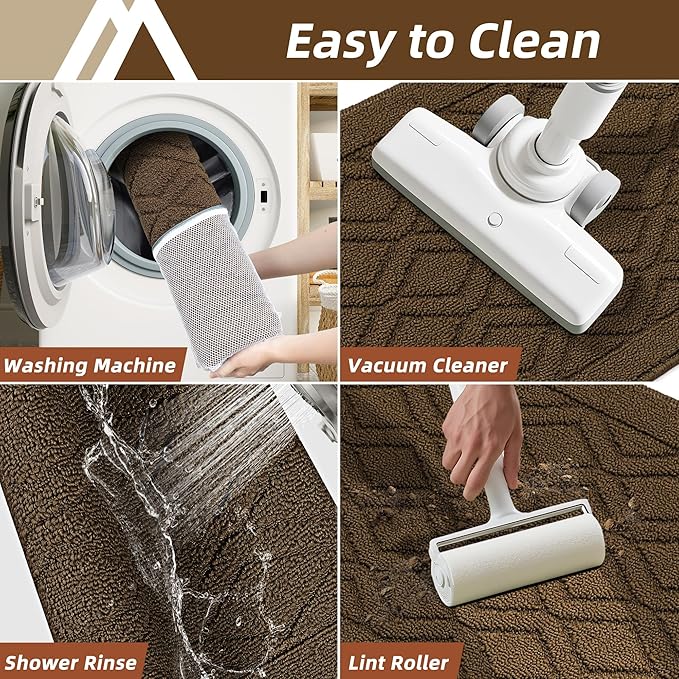 COSY HOMEER Kitchen Rugs 24"x35" Non-Slip Washable Kitchen Mats for Floor Polypropylene Absorbent Kitchen Floor Mat for Kitchen Sink Entryway,Brown