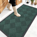 OLANLY Front Door Mat Outside Entrance 47x23, Absorbent, Heavy Duty Sturdy Natural Rubber Doormat Indoor Outdoor, Stain Fade Resistant, Non-Slip Low Profile Floor Mat for Entryway, Black Green Diamond