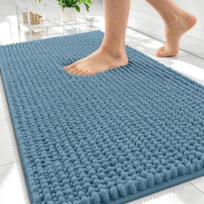OLANLY Thick Bathroom Rugs 30x20, Extra Soft Absorbent Chenille Bath Rugs, Rubber Backing, Machine Wash Dry, Bath Mats for Bathroom Floor, Tub and Shower, Home Decor Accessories, Airy Blue