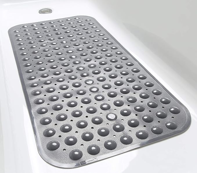 Large Non-Slip Bathtub & Shower Mat 31”x16” (Smooth/Non-Textured Tubs Only) Safe, Clean, Machine-Washable, Superior Grip&Drainage, Vinyl, Opaque Gray (Grey)