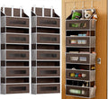 2 Pack 5 Tier Over The Door Organizer - Large Capacity Behind Door Hanging Shelves with 10 Mesh Pockets and Clear Windows, Closet Organizers and Storage for Bathroom, Bedroom, Nursery, Brown