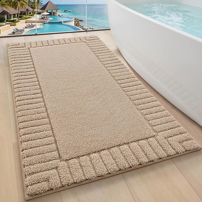 LUMI Bathroom Rugs Non Slip with Rubber Backing, Extra Soft Plush Microfiber Bath Rug Absorbent, Machine Washable Bath Mat Quick Dry for Tub, Shower, Hotel, Beige, 24"x43"