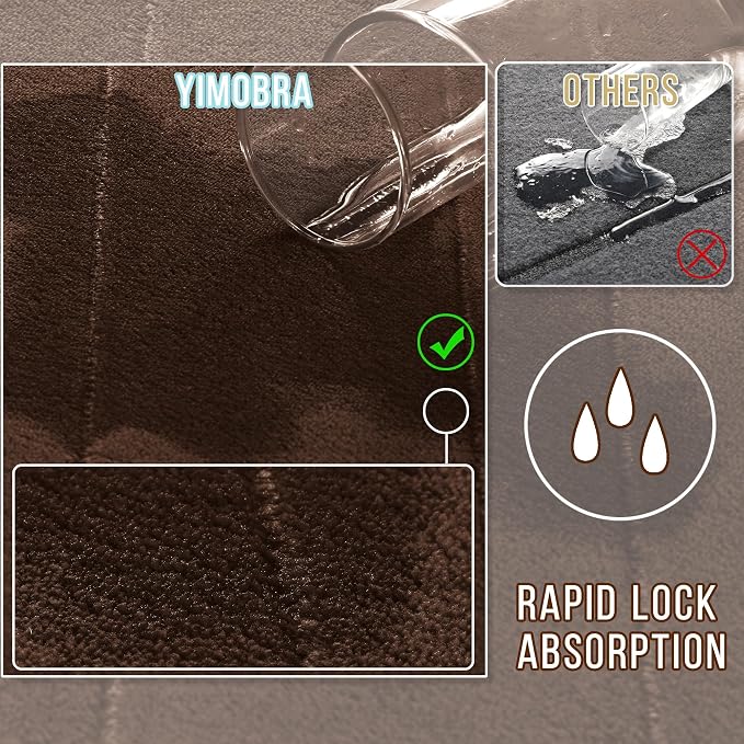 Yimobra Memory Foam Bath Mat Set 2 Piece - Super Soft Absorbent Quick Dry Bathroom Toilet Rugs, Machine Washable Non Slip Floor Carpet for Tub Shower & Single Sink (31.5x20 & 24x20, Brown)