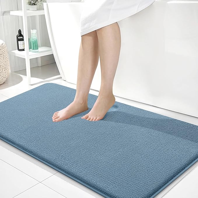 OLANLY Thick Memory Foam Large Bathroom Rugs 40x24, Extra Soft Absorbent Bath Rug, Quick Dry Bath Mat, Non-Slip, Machine Washable Mats for Bathroom, Tub and Shower, Home Decor Accessories, Airy Blue