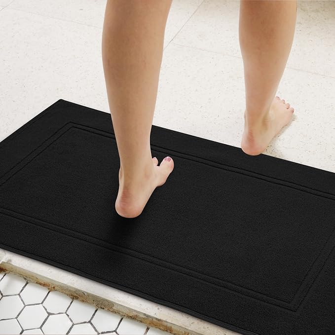 Tens Towels Pack of 2 Bath Mats 100% Cotton, 20 x 32 Inches, Super Absorbent, Hotel Quality Premium Floor Towels, Luxurious, Soft & Quick Dry, Not a Bathroom Rug, Black