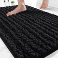 Yimobra Bathroom Rugs Non Slip Washable - Ultra Soft Absorbent Chenille Bath Mat, Quick Dry Shaggy Floor Carpet for Tub Shower, Black Home Decor Accessories, 24x17 Inch