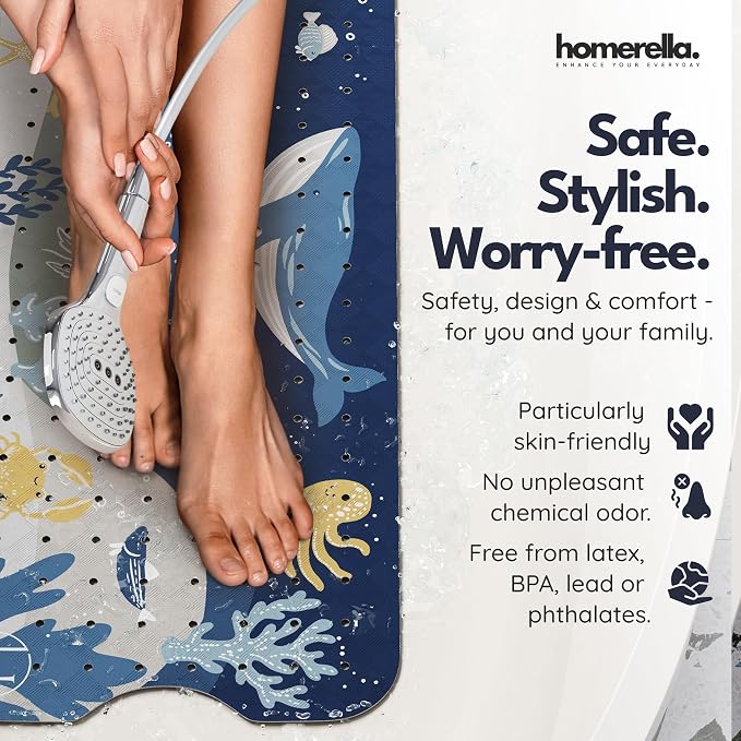 Bathtub Mat Non Slip Anti Mold for Kids 40x16 - homerella® Bath Mat for Tub, BPA Free, Incl. 2 Hooks, Washable Shower Mat Non Slip Anti Mold, Shower Mats for Inside Shower, EU Certified
