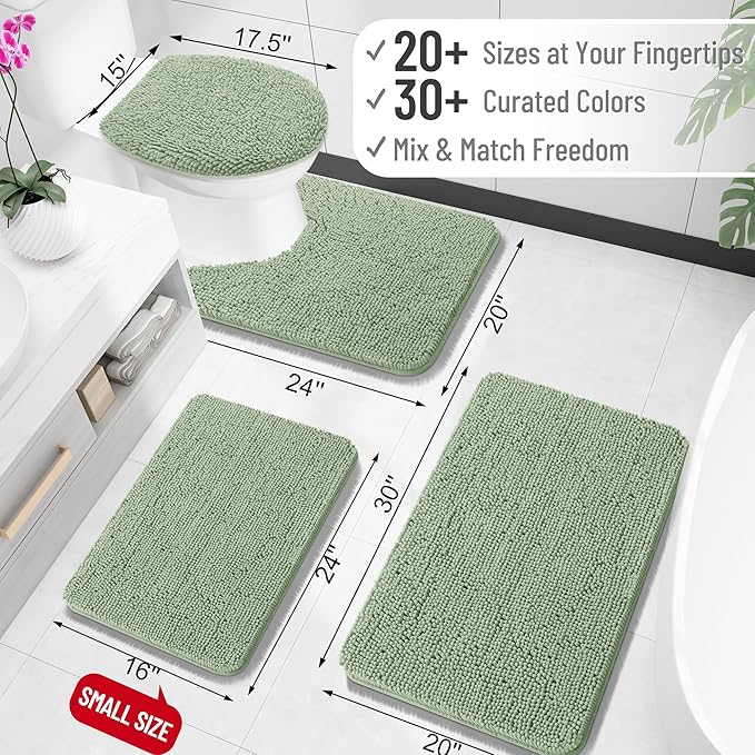 OLANLY Bathroom Rugs 34x21, Extra Soft Absorbent Chenille Bath Rugs, Rubber Backing Quick Dry, Machine Washable Bath Mats for Bathroom Floor, Tub and Shower, Home Decor Accessories, Sage Green