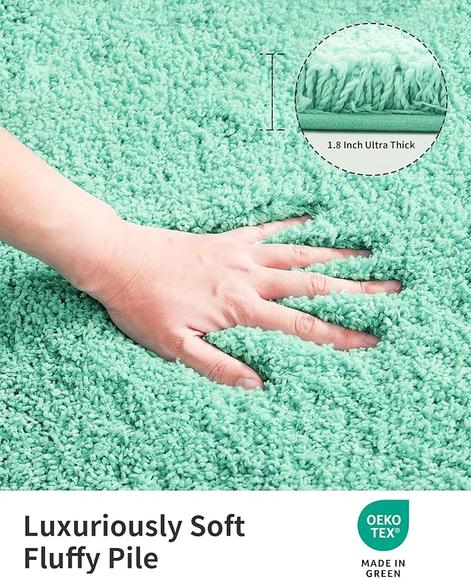ILANGO Spa Blue Bathroom Rugs 48" × 24" Non Slip & Super Absorbent Extra Thick Soft, Washable Bath Mat for Floor, Microfiber Plush Shaggy Bath Rug with Rubber for Bathtub Shower Room Sink