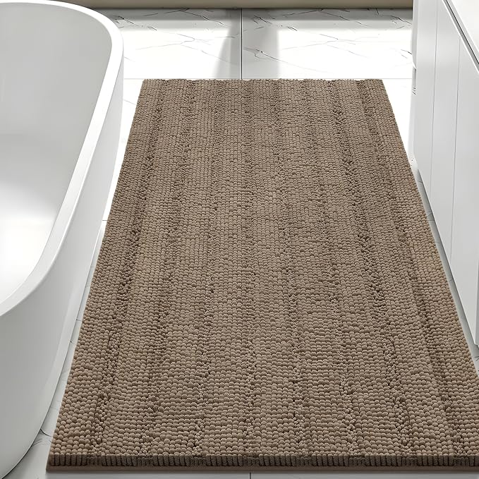 Bcoimo Large Bathroom Rug, Chenille Bath Mat with High Low Pile Design, Soft Absorbent Non Slip Bath Rug, Machine Washable Quick Dry Mat for Shower, Tub, Sink and Vanity