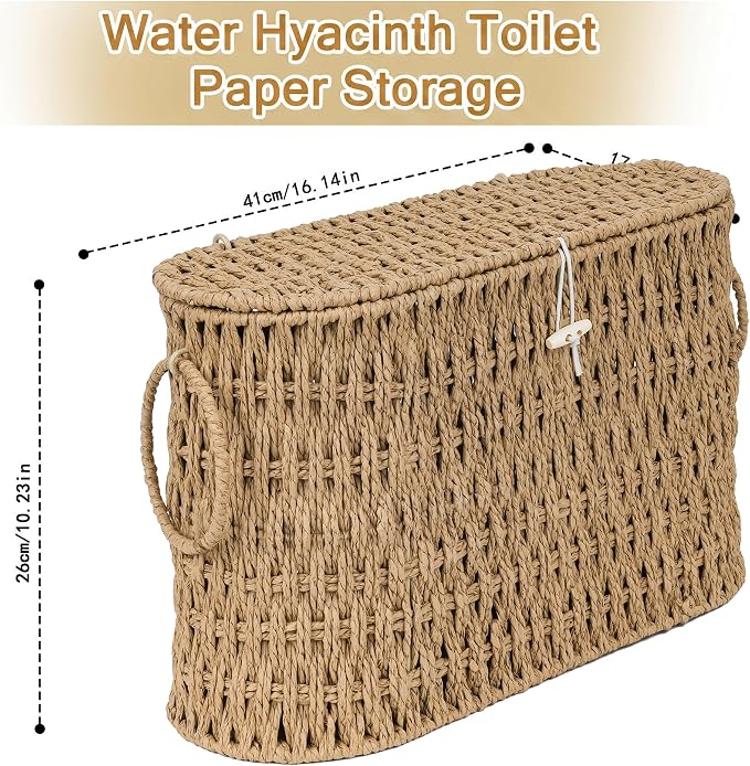 efluky Toilet Paper Storage Basket, Paper Rope Slim Toilet Paper Holder with Lid- Holds Up to 9 Mega Rolls, Home Bathroom Decor Organizer