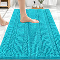 OLANLY Thick Bathroom Rugs 30x20, Extra Soft Absorbent Chenille Striped Bath Rugs, Rubber Backing, Machine Wash Dry, Bath Mats for Bathroom Floor, Tub and Shower, Home Decor Accessories, Aqua Sky