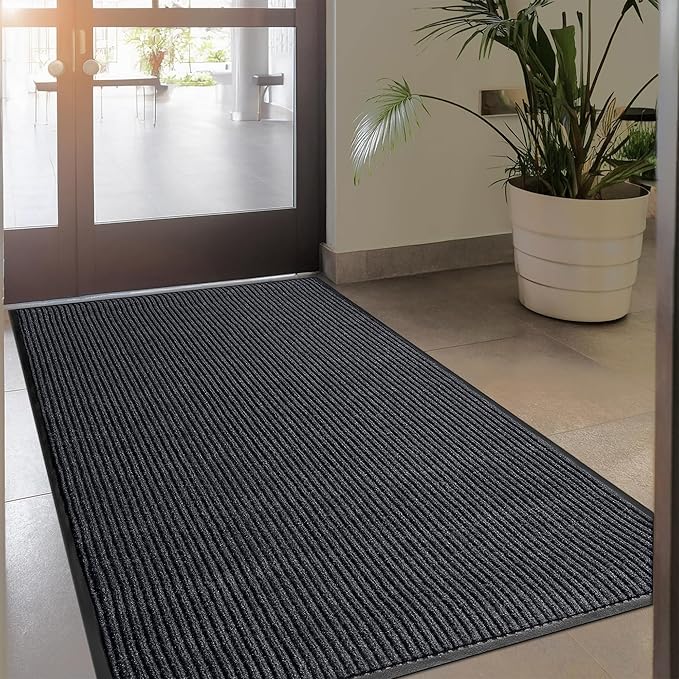 Durable Rubber Door Mat - Heavy Duty, Indoor/Outdoor, Easy Clean, Waterproof, Low-Profile Mat for Entry, Patio, Garage - Stylish (Charcoal, 8' x 4' (Mud Trapper))