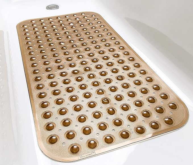 Large Non-Slip Bathtub & Shower Mat 31 inch x16 inch (Smooth/Non-Textured Tubs Only) Safe, Clean, Machine-Washable, Superior Grip&Drainage, Vinyl, Transparent Brown, Medium