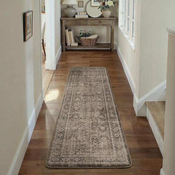 PureCozy Kitchen Mats 2PCS Anti Fatigue Cushioned Mat Brown Vintage Kitchen Mats for Floor Waterproof Non Slip Comfort Standing Distressed Rug for Sink Laundry Office 17.3"x59"+17.3"x30"