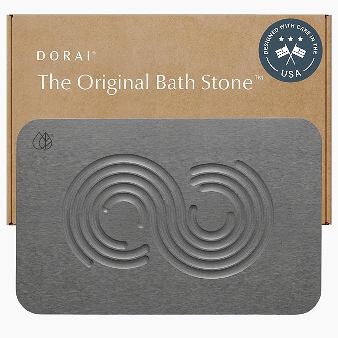 Dorai Home Stone Bath Mat - Premium Diatomaceous Earth Bath Floor Mats with Non-Slip Base, Fast-Drying Modern Shower Mat for Bathroom | Zen Slate - 23.6"x15.4"